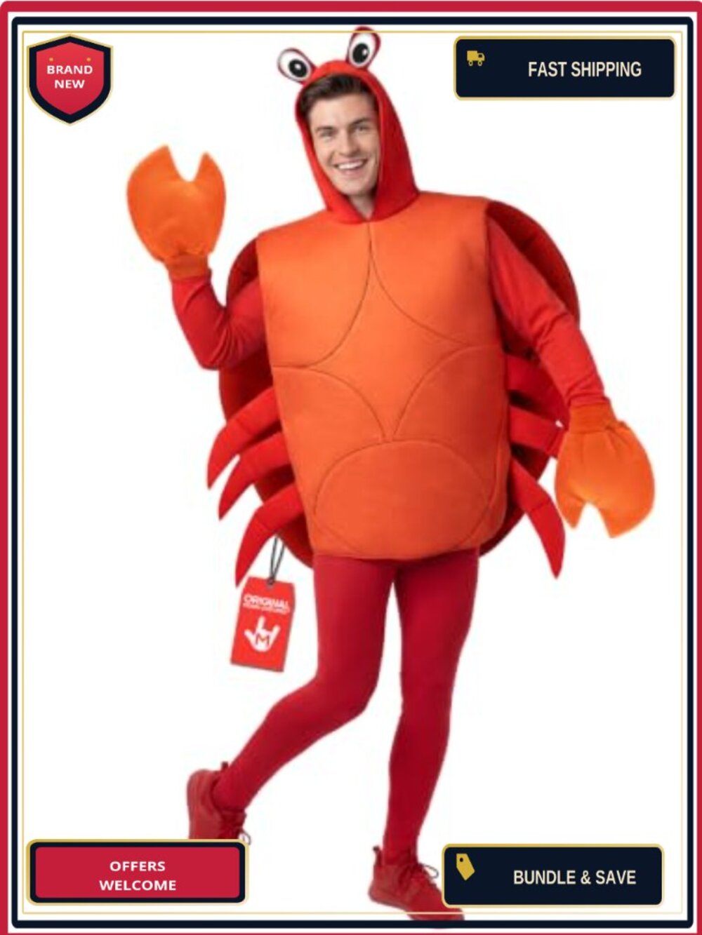 Adult Crab Costume Tabard With Claws And 3D Hood For Halloween